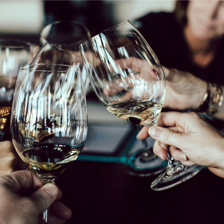 group of people clinking wine glasses